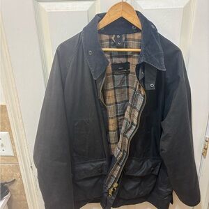Barbour Bedale Navy Blue Wax Jacket with Plaid Interior